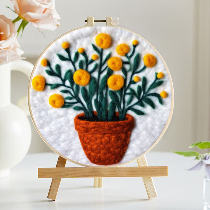 Yellow Flower Potted Plant Wool Needle Felting Painting Kit
