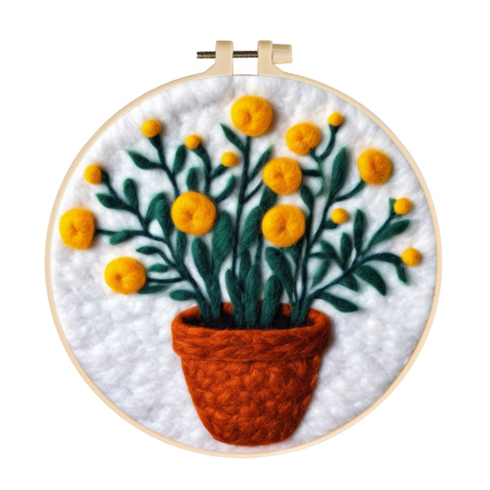 Yellow Flower Potted Plant Wool Needle Felting Painting Kit