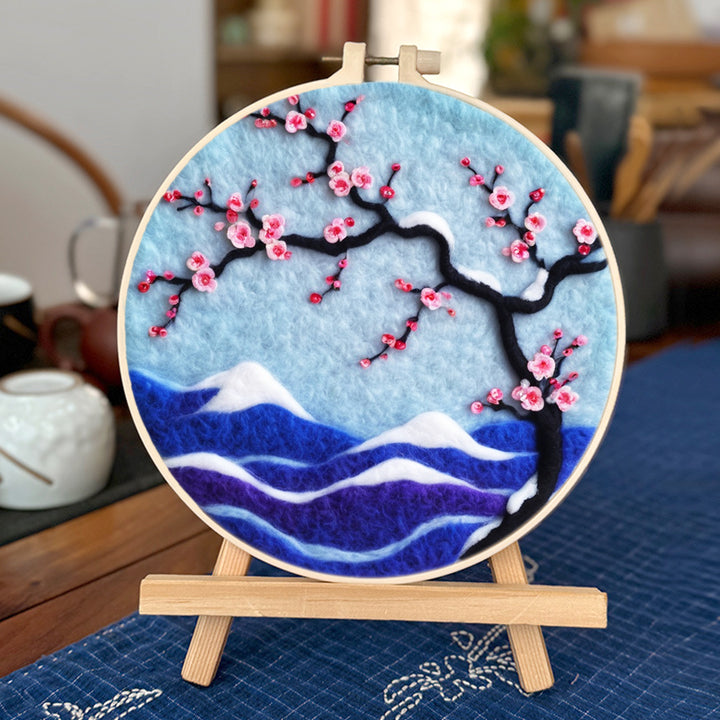 Plum Blossoms by the Blue Sea Wool Needle Felting Painting Kit