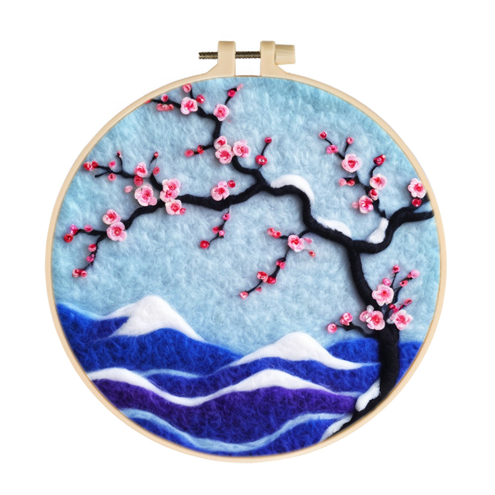 Plum Blossoms by the Blue Sea Wool Needle Felting Painting Kit