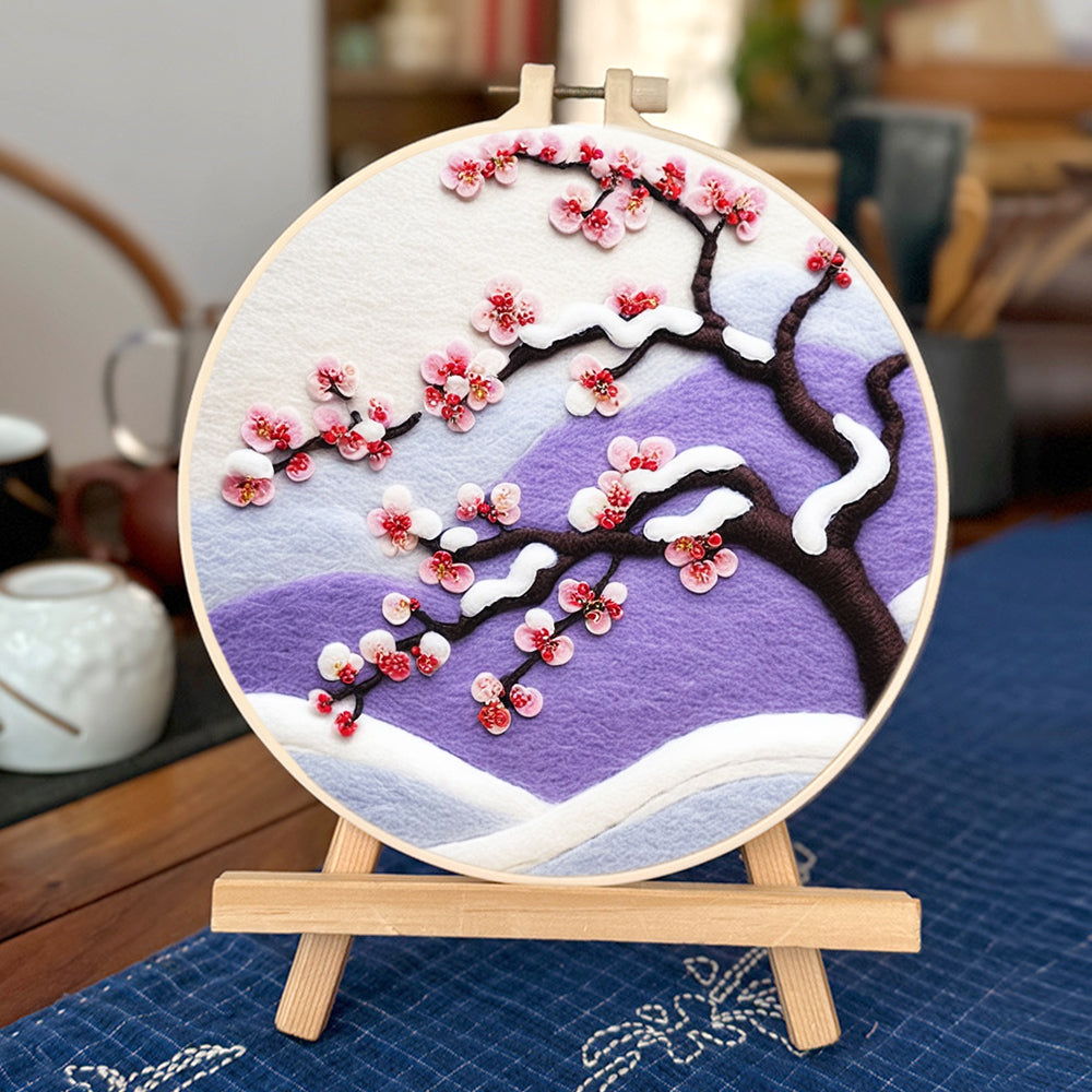 Plum Blossoms in Snowfall Wool Needle Felting Painting Kit