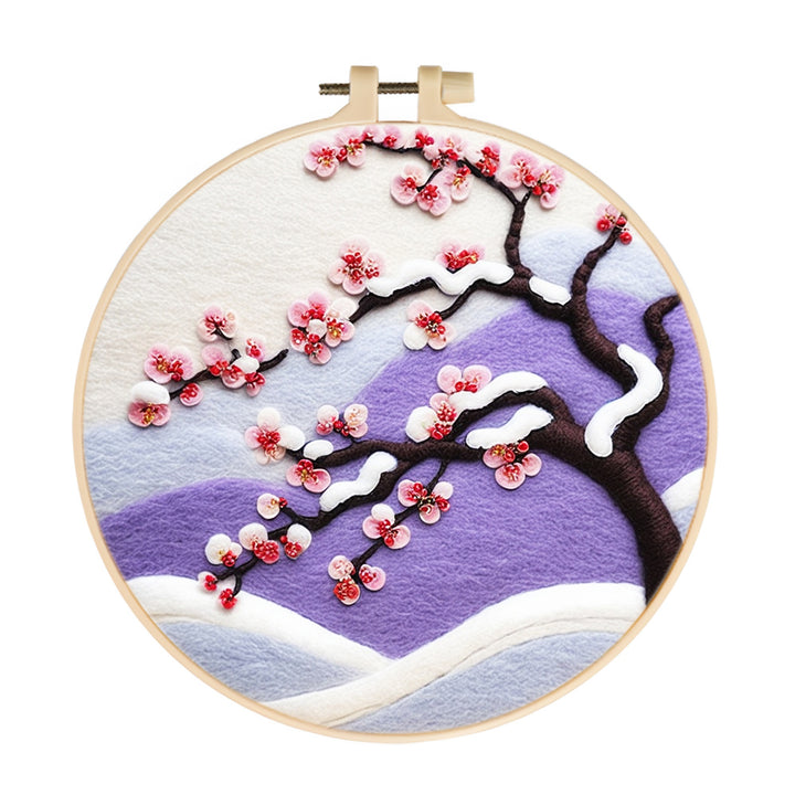 Plum Blossoms in Snowfall Wool Needle Felting Painting Kit