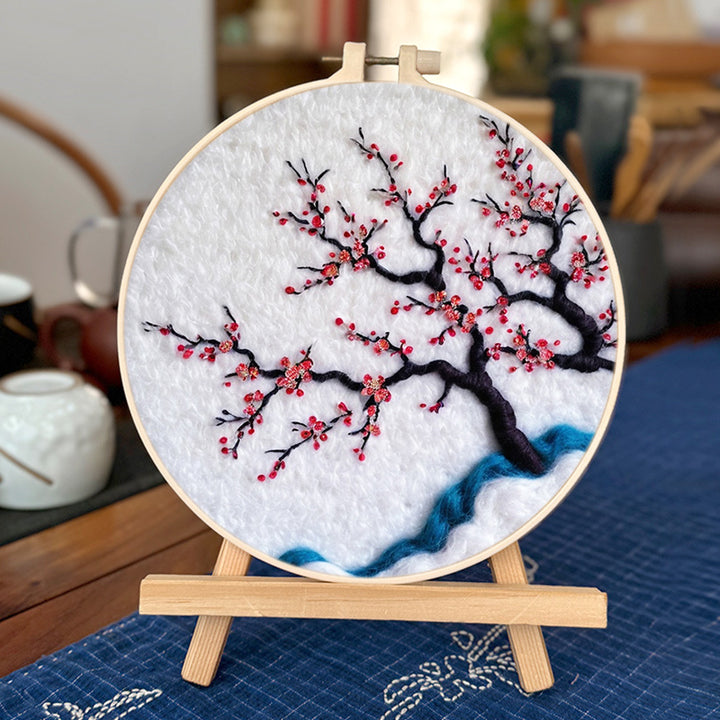 Red Plum Trees in the Snow Wool Needle Felting Painting Kit