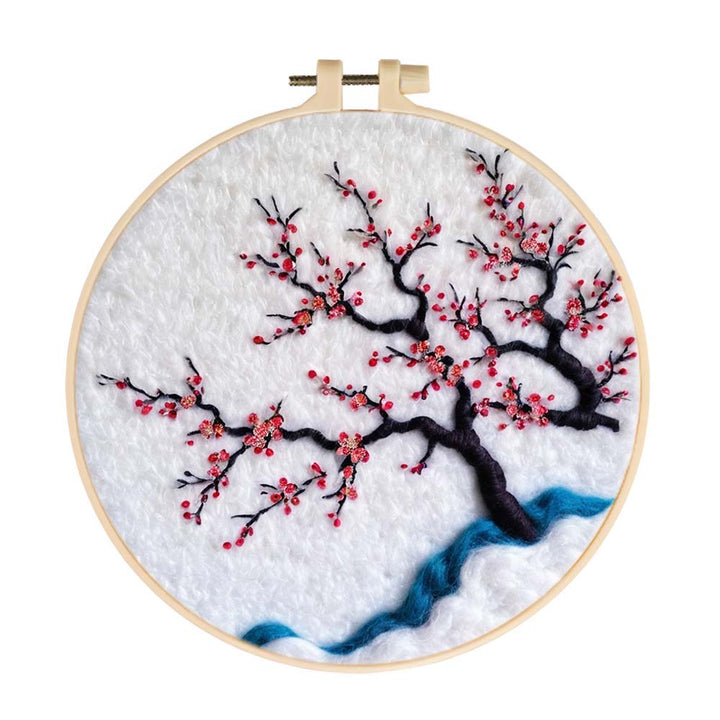 Red Plum Trees in the Snow Wool Needle Felting Painting Kit