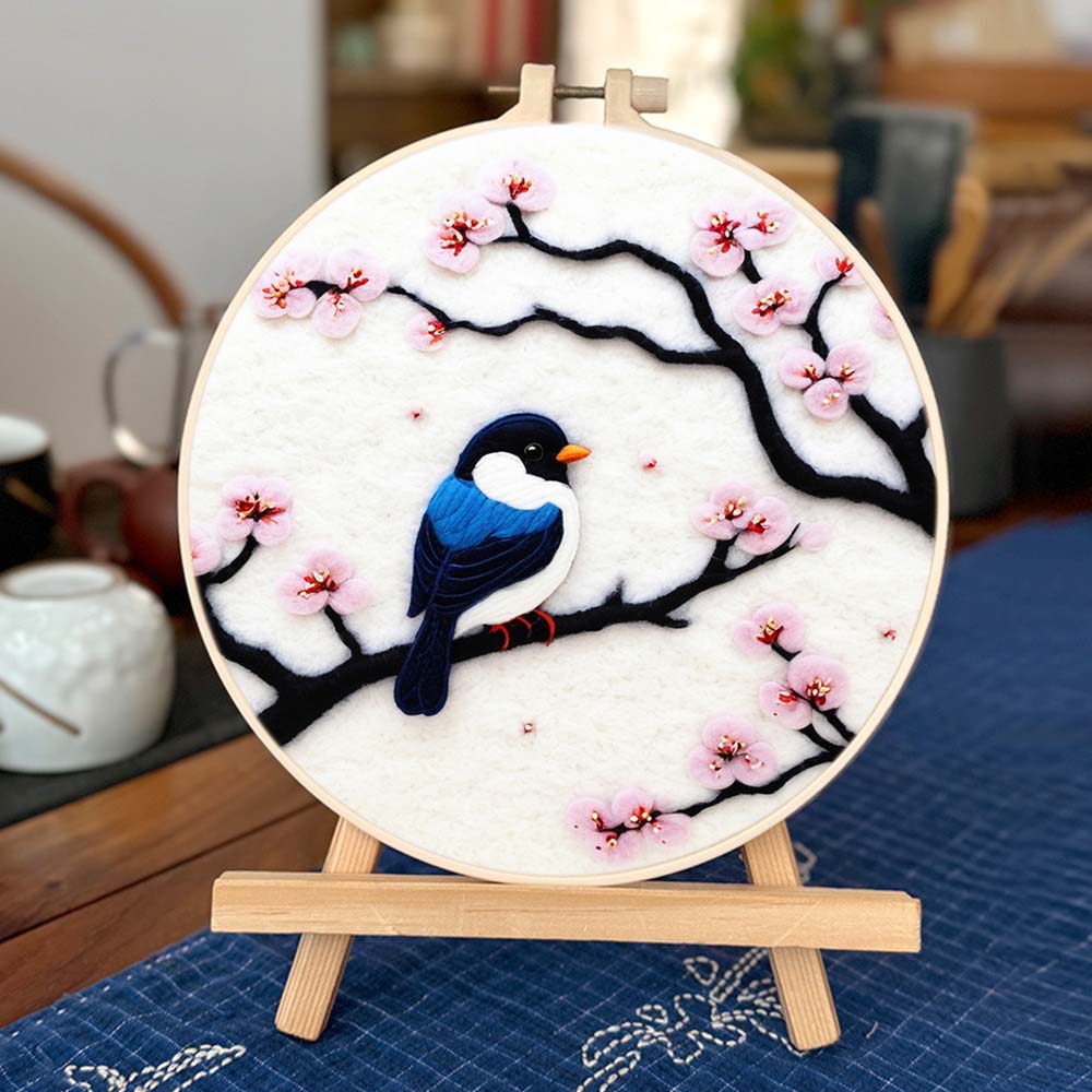 Bird on the Peach Flower Tree Wool Needle Felting Painting Kit