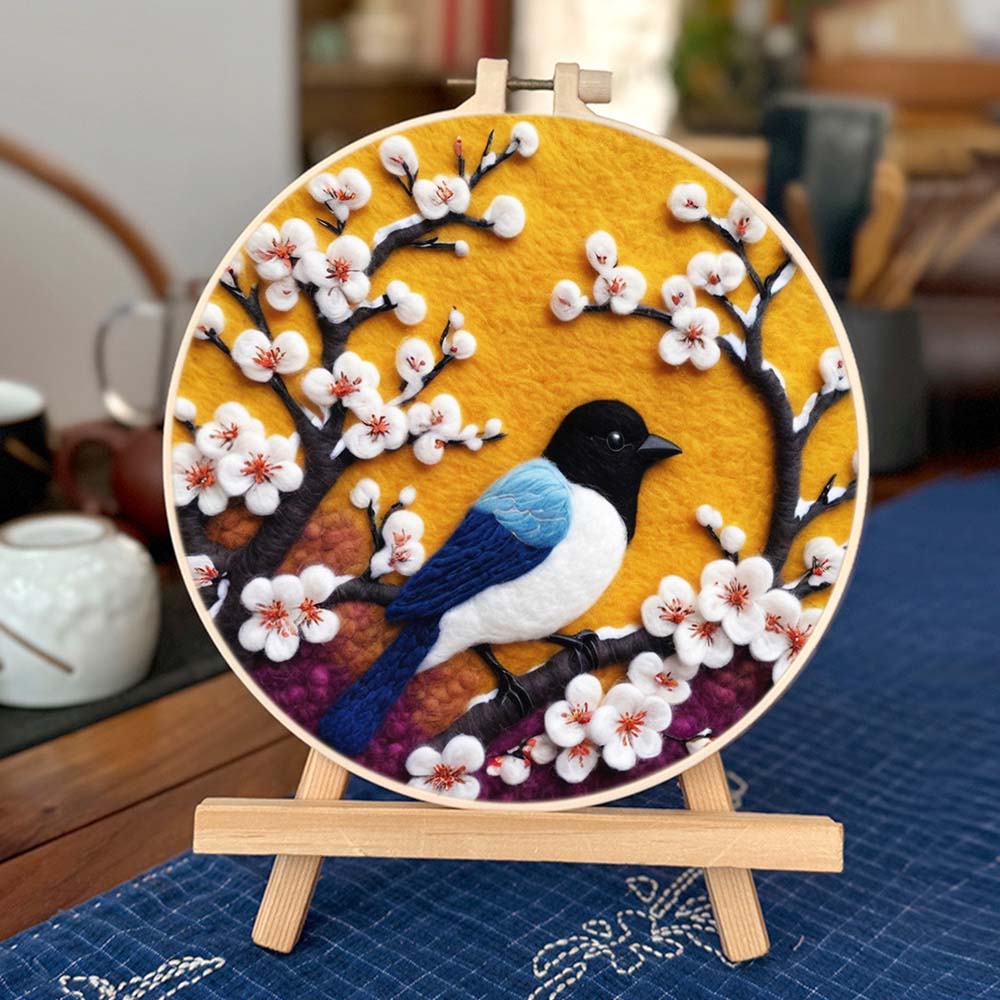 Bird on the White Flower Tree Wool Needle Felting Painting Kit