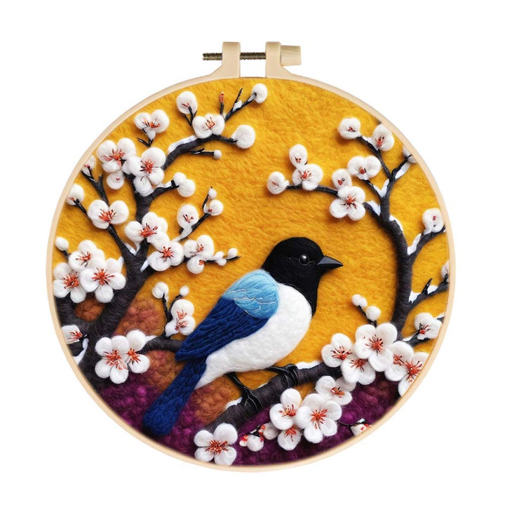 Bird on the White Flower Tree Wool Needle Felting Painting Kit