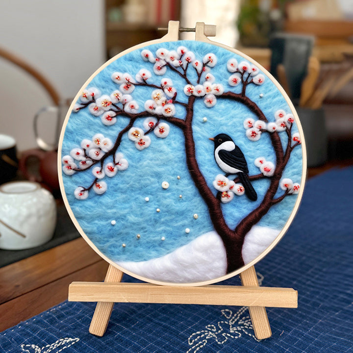 Winter Snow Embracing Plum Blooms Wool Needle Felting Painting Kit