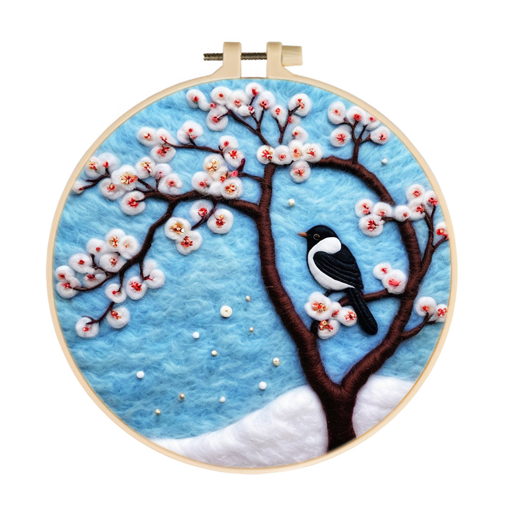 Winter Snow Embracing Plum Blooms Wool Needle Felting Painting Kit