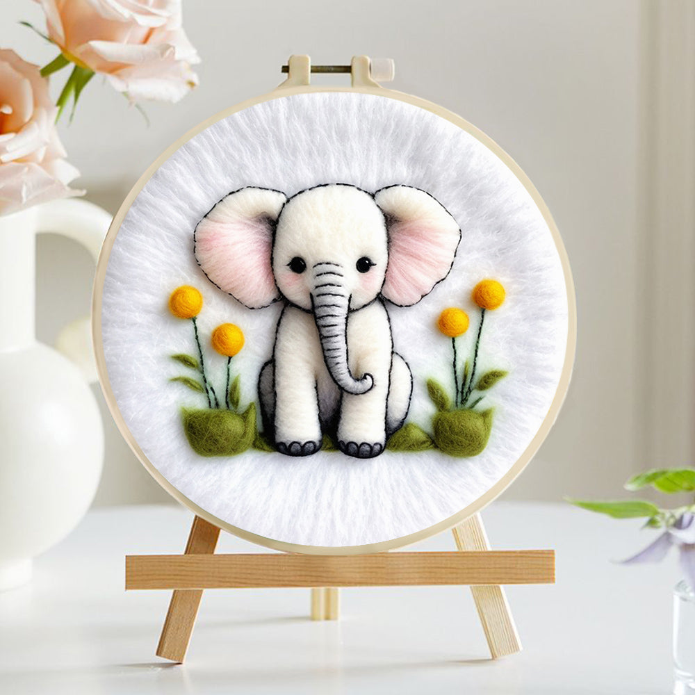 Soft Elephant with Yellow Flowers Wool Needle Felting Painting Kit