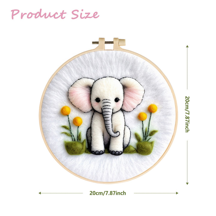 Soft Elephant with Yellow Flowers Wool Needle Felting Painting Kit