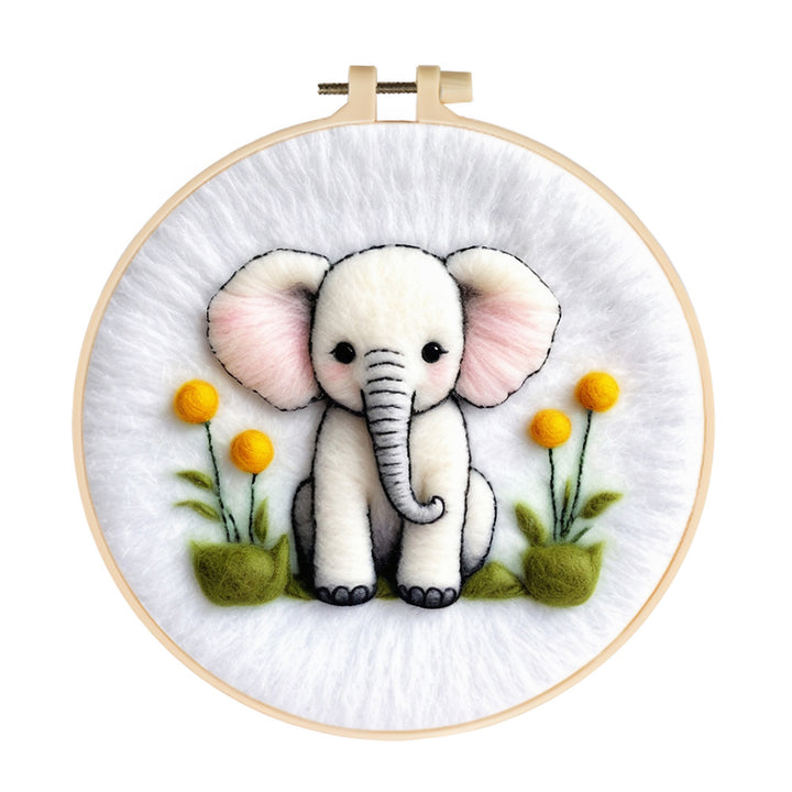 Soft Elephant with Yellow Flowers Wool Needle Felting Painting Kit