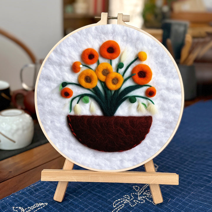 Warm Potted Blooms Wool Needle Felting Painting Kit