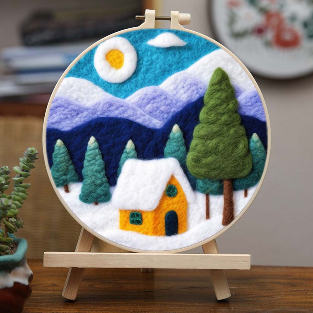 Snow House and Mountains Wool Needle Felting Painting Kit