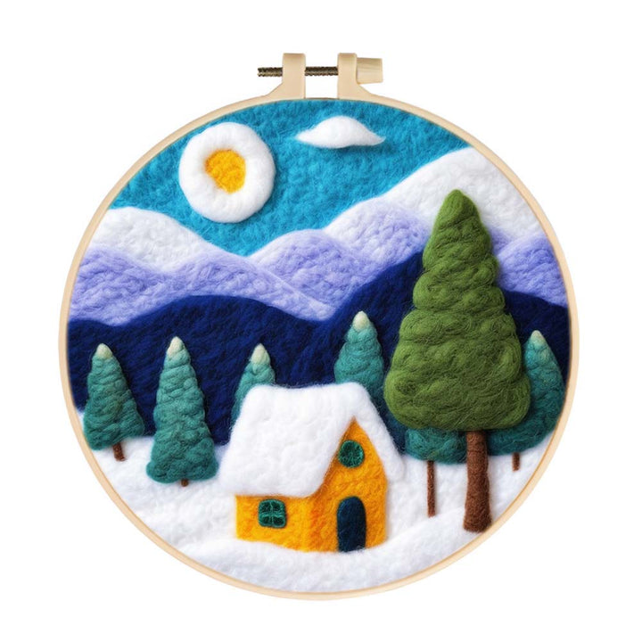 Snow House and Mountains Wool Needle Felting Painting Kit