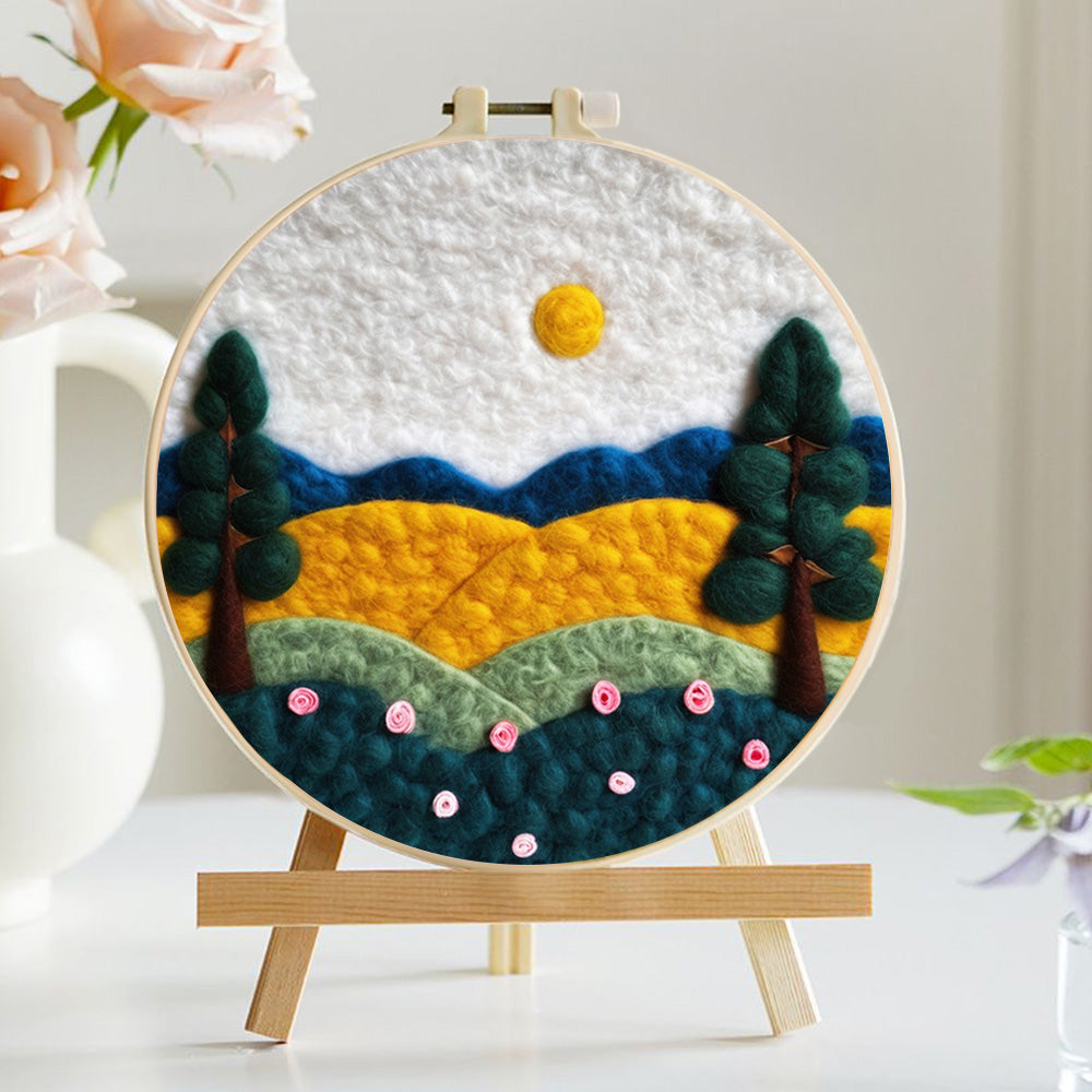Golden and Green Hillsides Wool Needle Felting Painting Kit