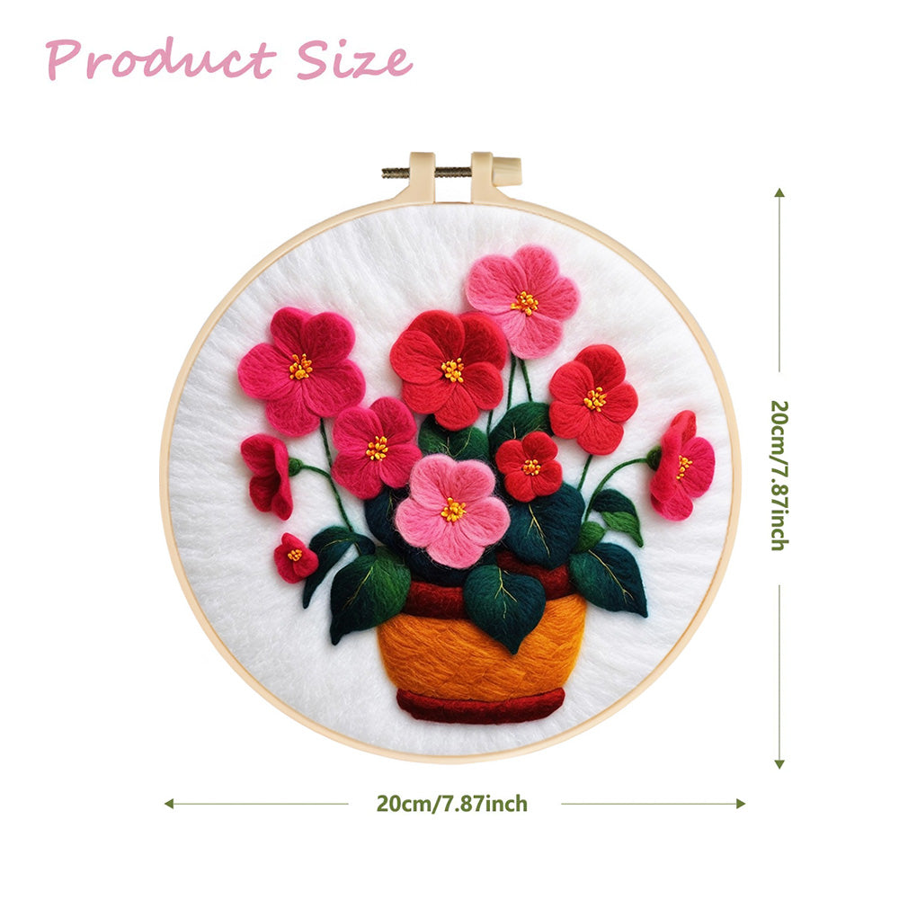 Pink and Red Potted Flowers Wool Needle Felting Painting Kit