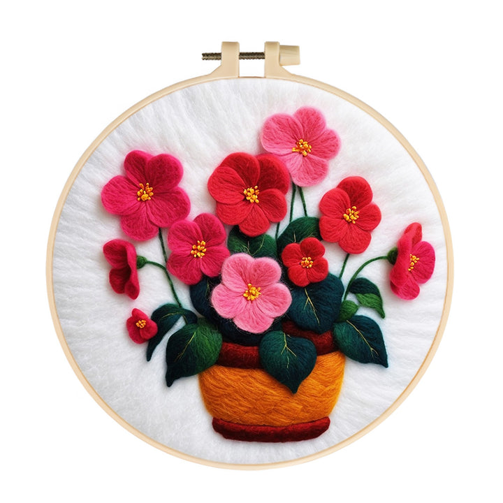 Pink and Red Potted Flowers Wool Needle Felting Painting Kit