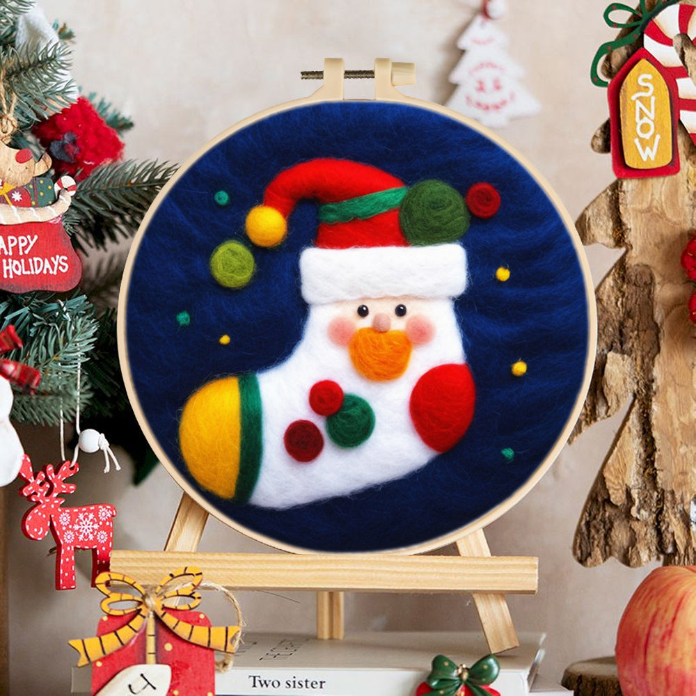Christmas Stocking with Hat Wool Needle Felting Painting Kit