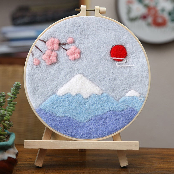 High Mountain and Pink Flowers Wool Needle Felting Painting Kit