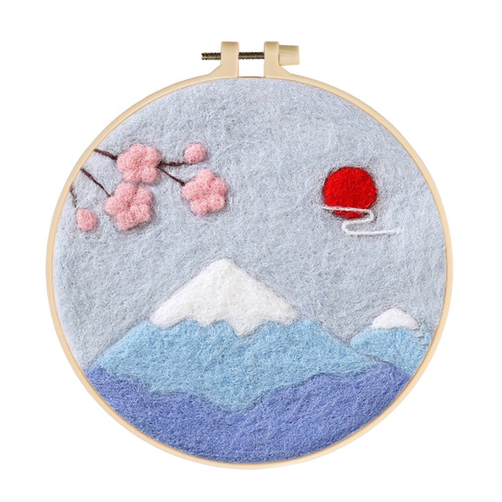 High Mountain and Pink Flowers Wool Needle Felting Painting Kit