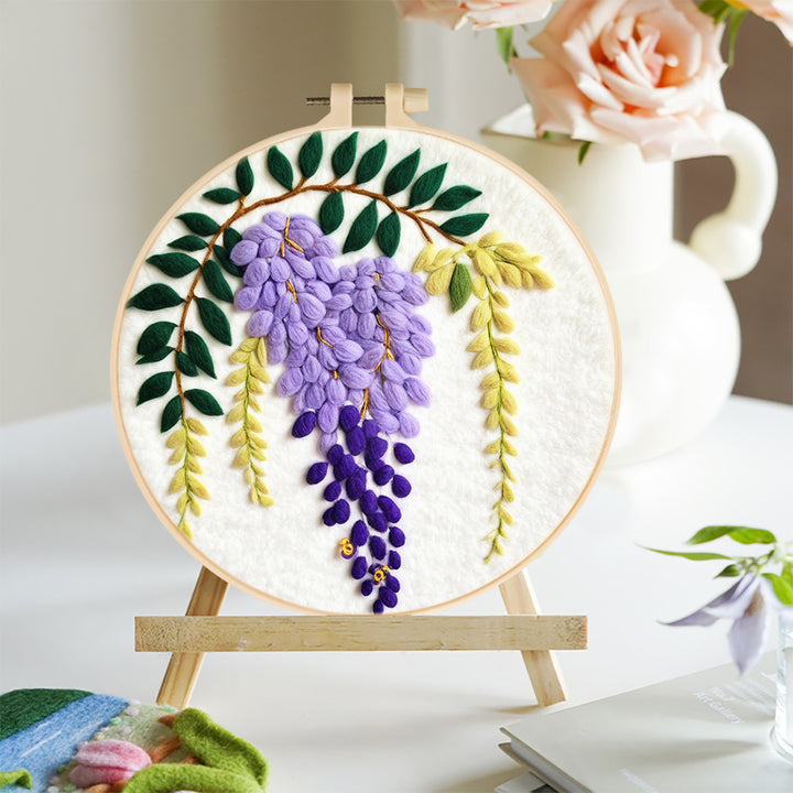 Wisteria Flower with Green Leaves Wool Needle Felting Painting Kit