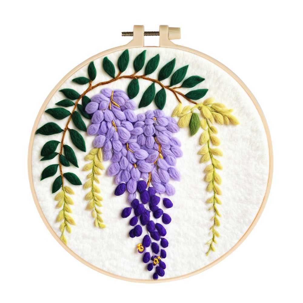 Wisteria Flower with Green Leaves Wool Needle Felting Painting Kit