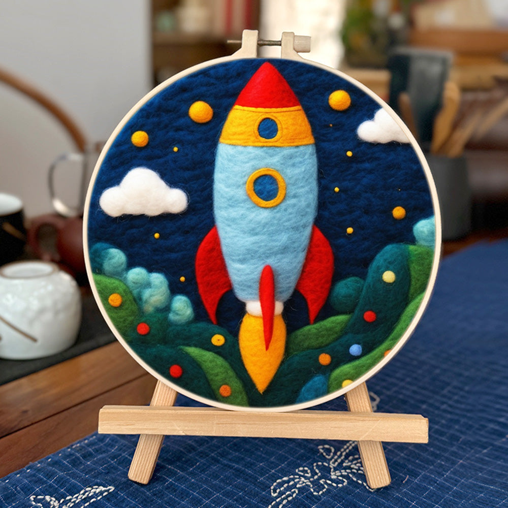 Launch Cartoon Rocket Wool Needle Felting Painting Kit