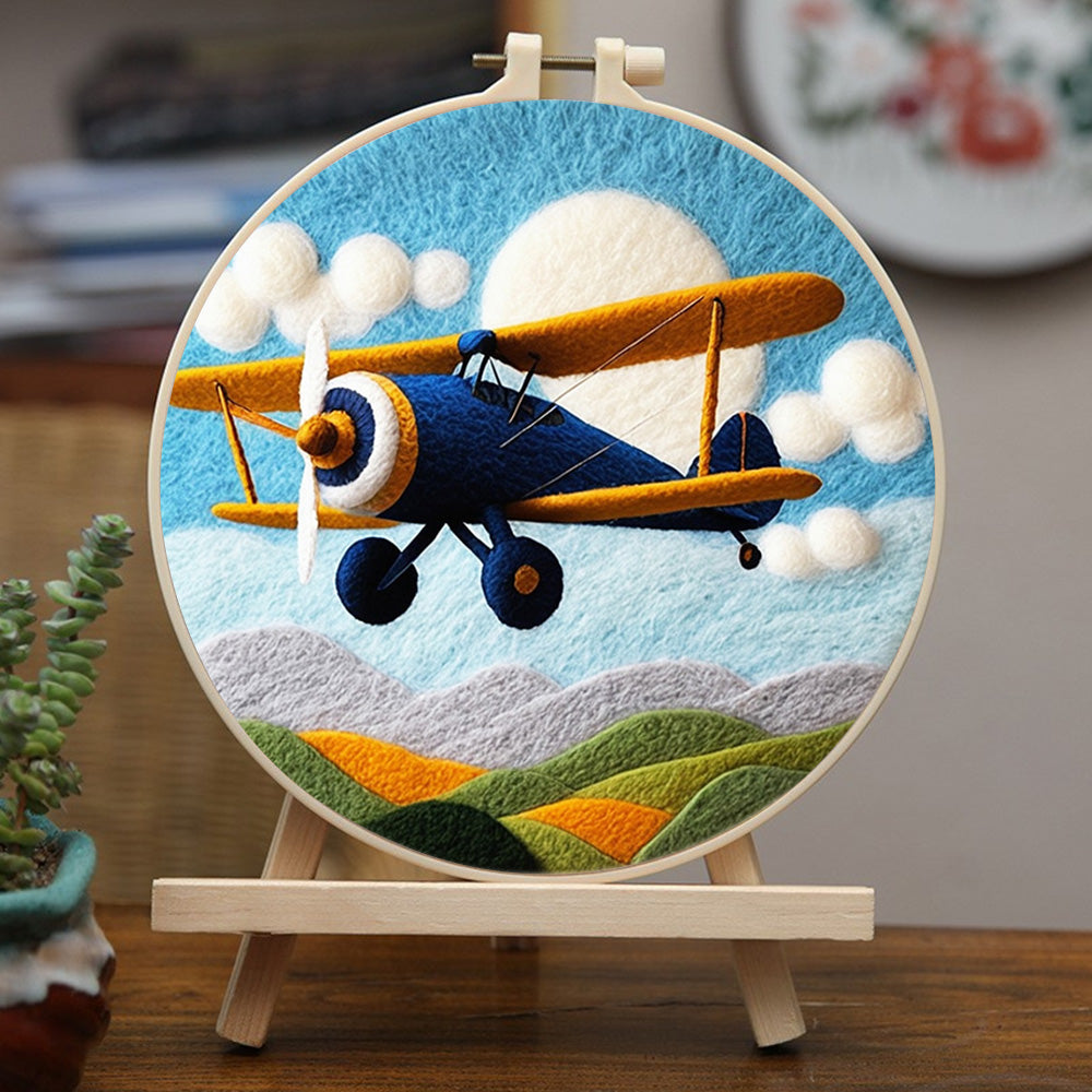 Airplane Flying over Mountains Wool Needle Felting Painting Kit
