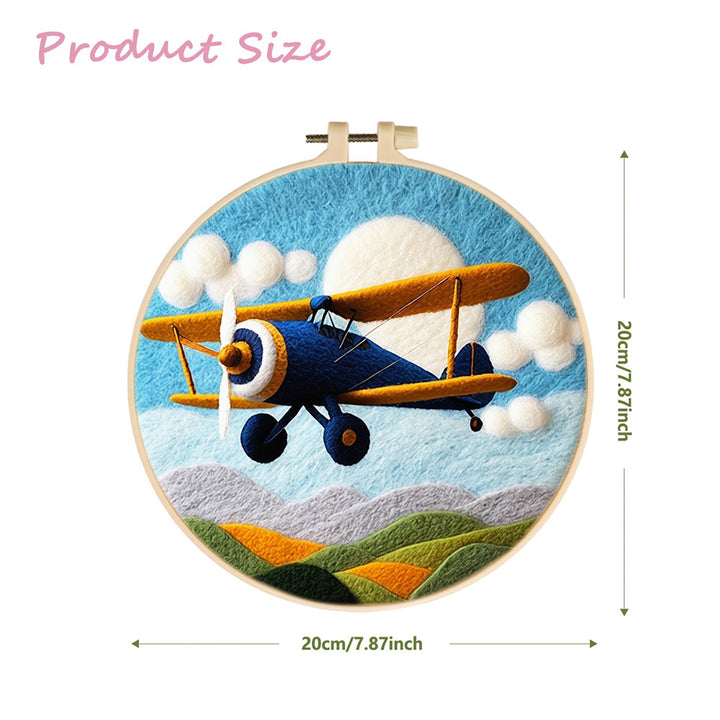 Airplane Flying over Mountains Wool Needle Felting Painting Kit