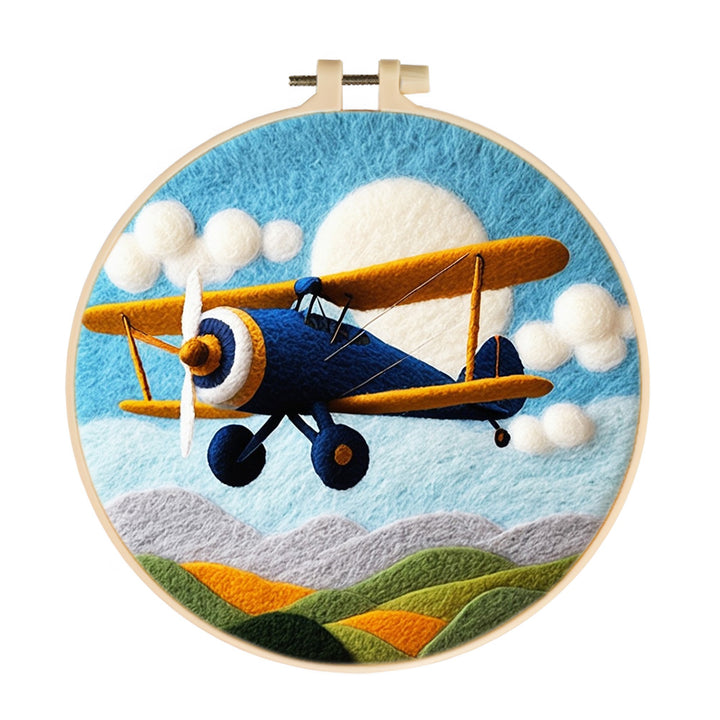 Airplane Flying over Mountains Wool Needle Felting Painting Kit