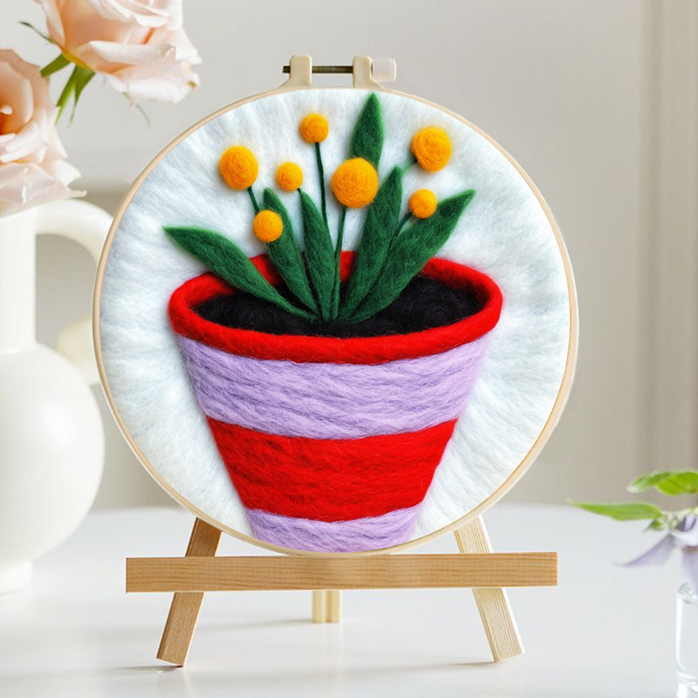 Yellow Flowers in the Flowerpot Wool Needle Felting Painting Kit