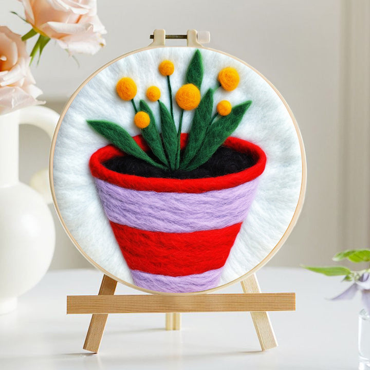 Yellow Flowers in the Flowerpot Wool Needle Felting Painting Kit