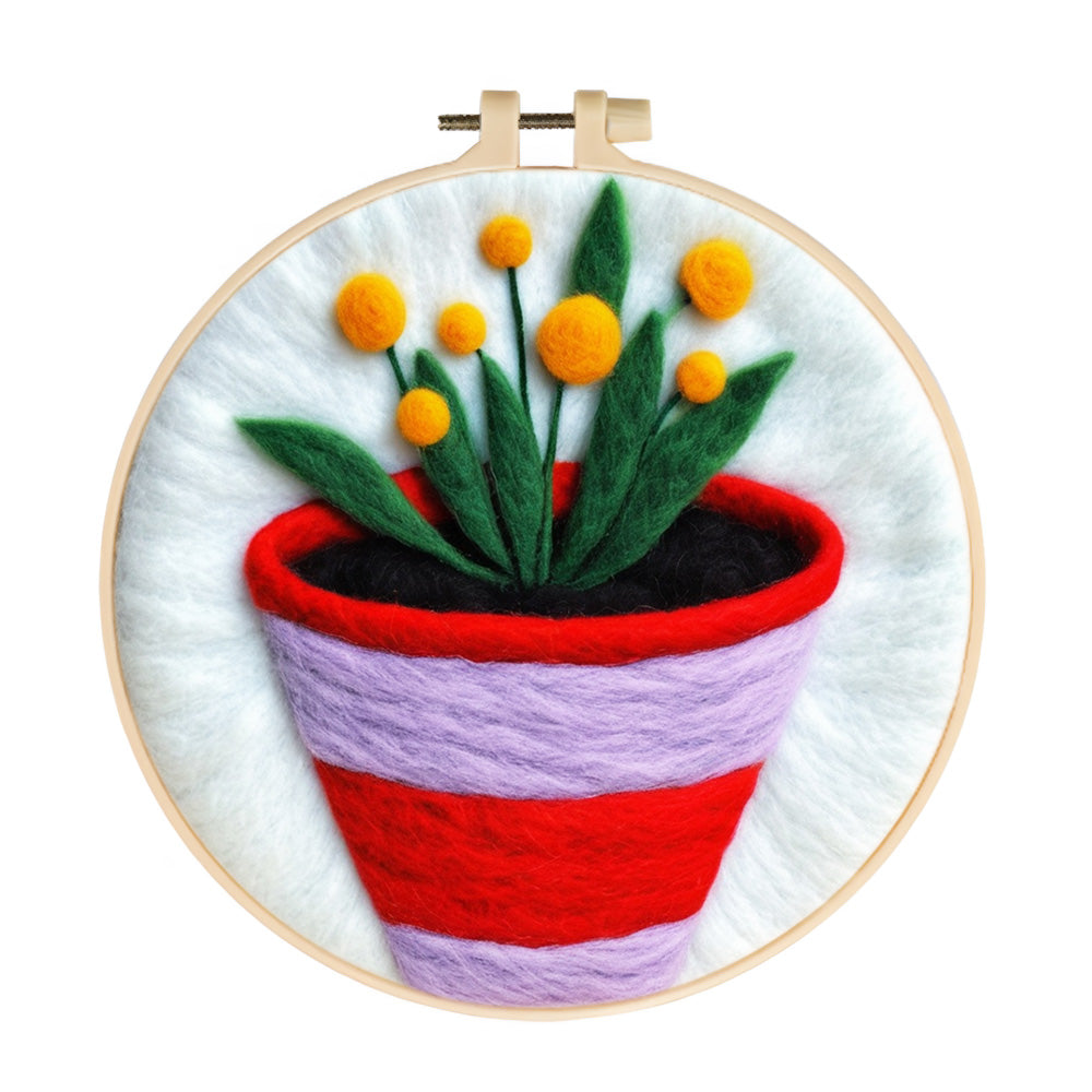 Yellow Flowers in the Flowerpot Wool Needle Felting Painting Kit