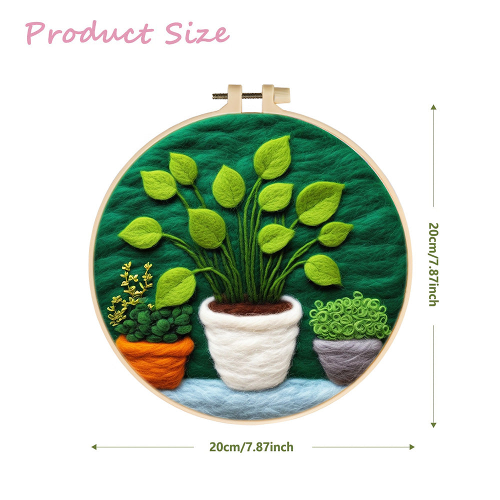 Three Lush Green Potted Plants Wool Needle Felting Painting Kit