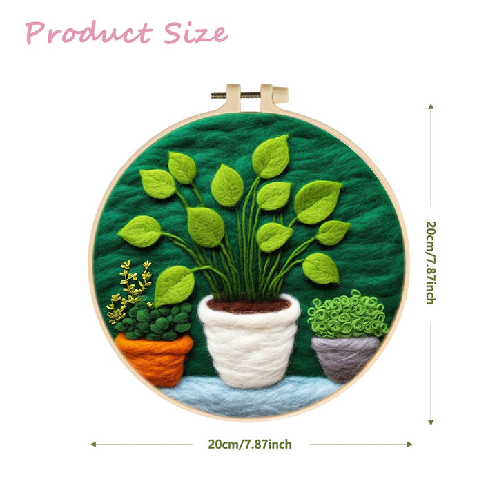 Three Lush Green Potted Plants Wool Needle Felting Painting Kit