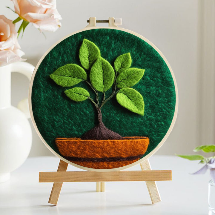 Fresh Green Leaves Plant Wool Needle Felting Painting Kit
