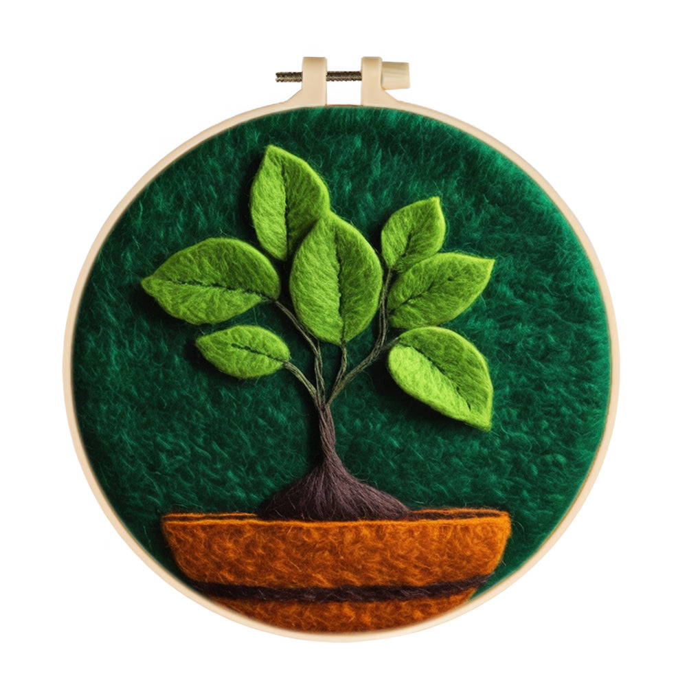Fresh Green Leaves Plant Wool Needle Felting Painting Kit