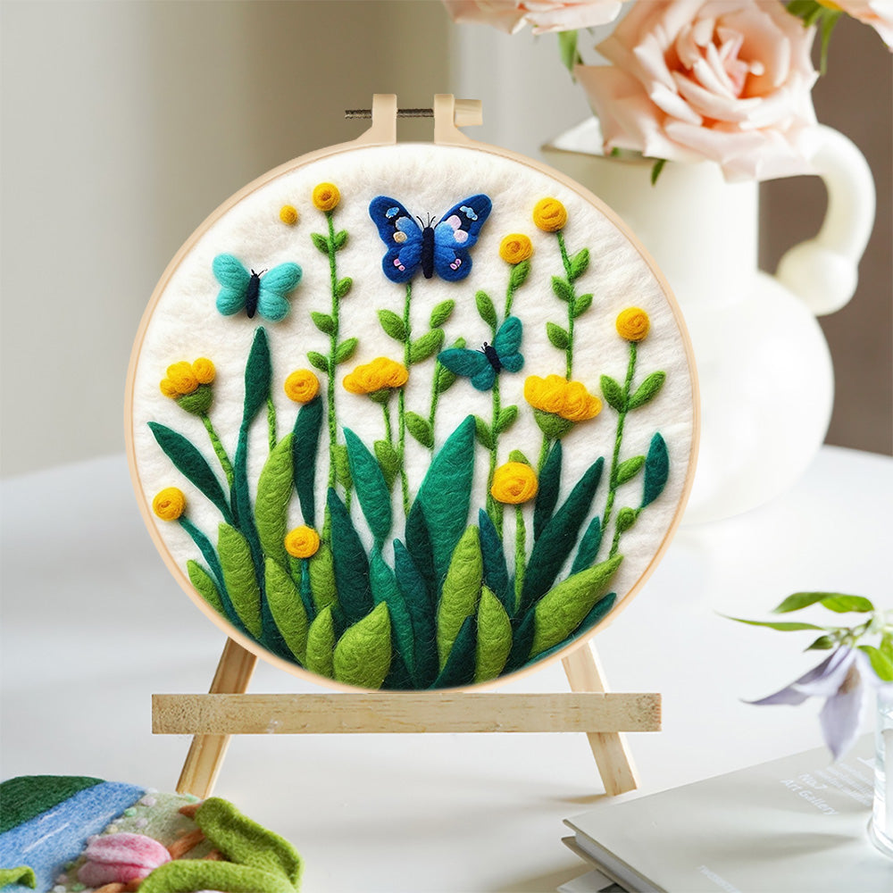Butterflies in the Yellow Flower Bushes Wool Needle Felting Painting Kit