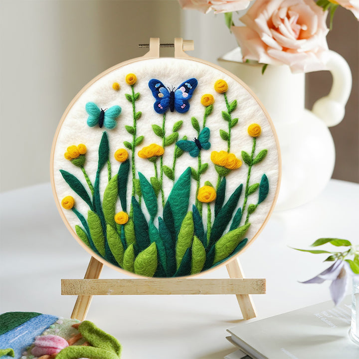 Butterflies in the Yellow Flower Bushes Wool Needle Felting Painting Kit