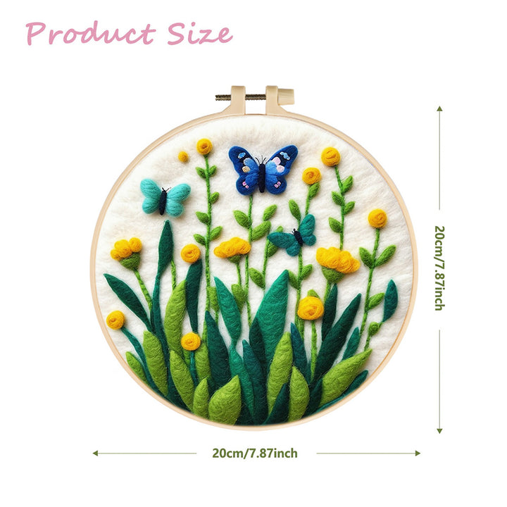 Butterflies in the Yellow Flower Bushes Wool Needle Felting Painting Kit