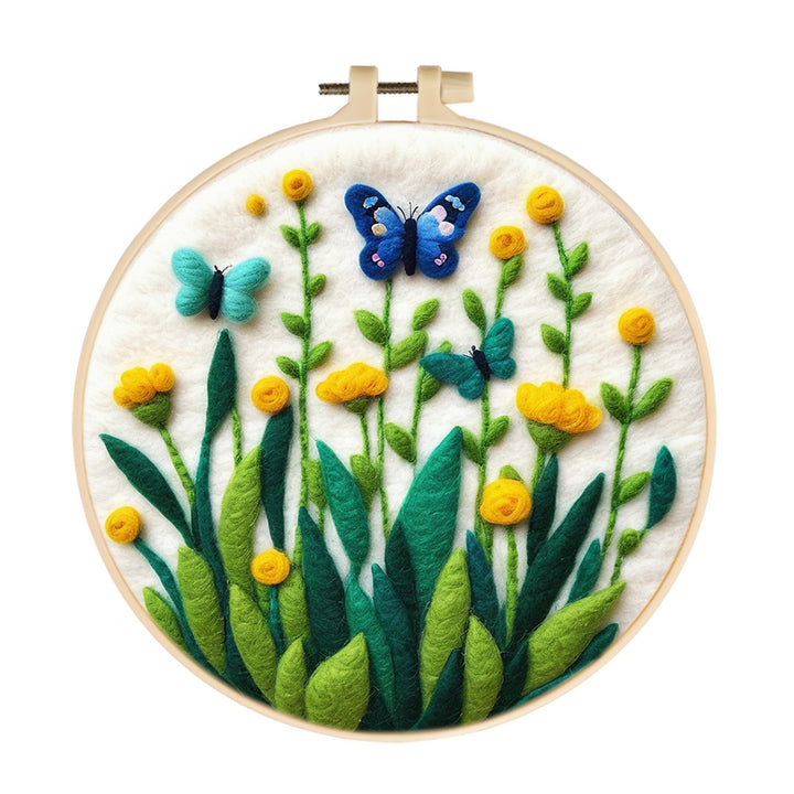 Butterflies in the Yellow Flower Bushes Wool Needle Felting Painting Kit