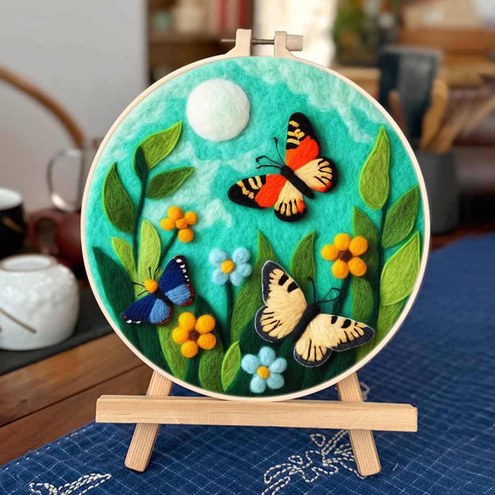 Butterflies in the Flower Bushes Wool Needle Felting Painting Kit