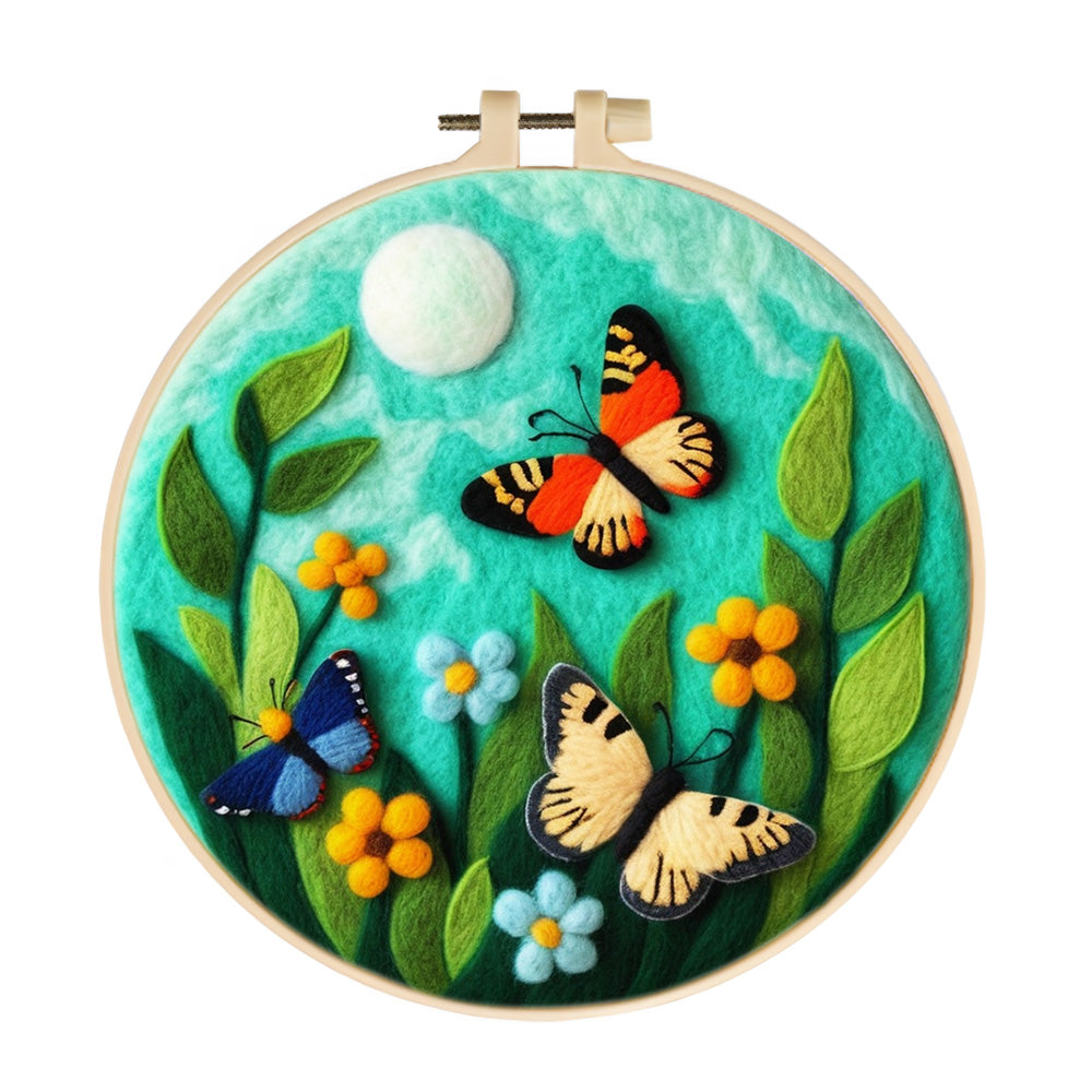 Butterflies in the Flower Bushes Wool Needle Felting Painting Kit