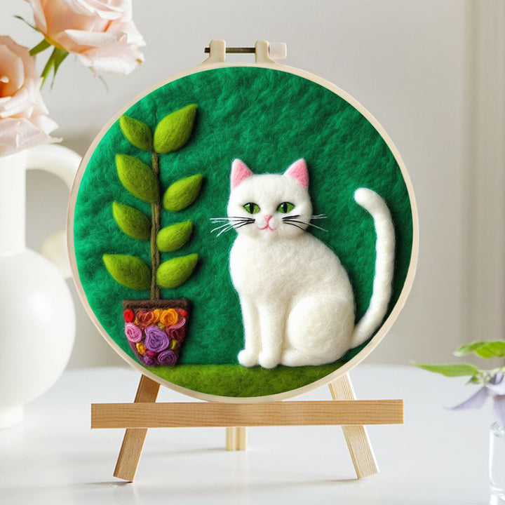 Lovely Cat and Plant Wool Needle Felting Painting Kit