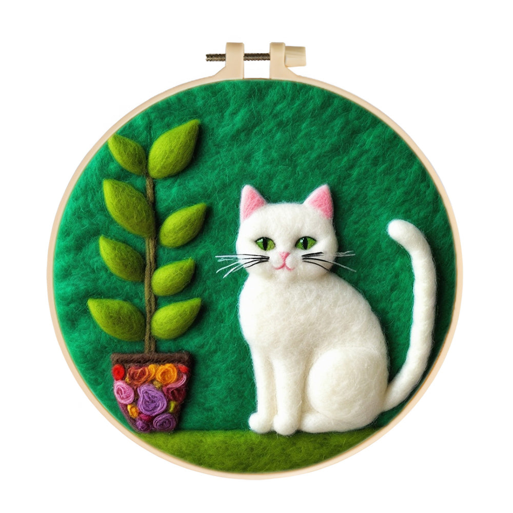 Lovely Cat and Plant Wool Needle Felting Painting Kit