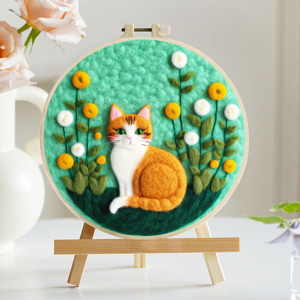 Cat Among Yellow Flowers Wool Needle Felting Painting Kit