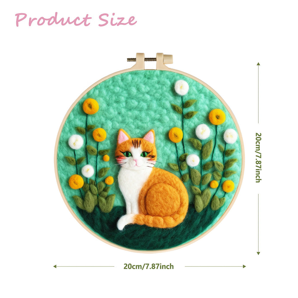 Cat Among Yellow Flowers Wool Needle Felting Painting Kit