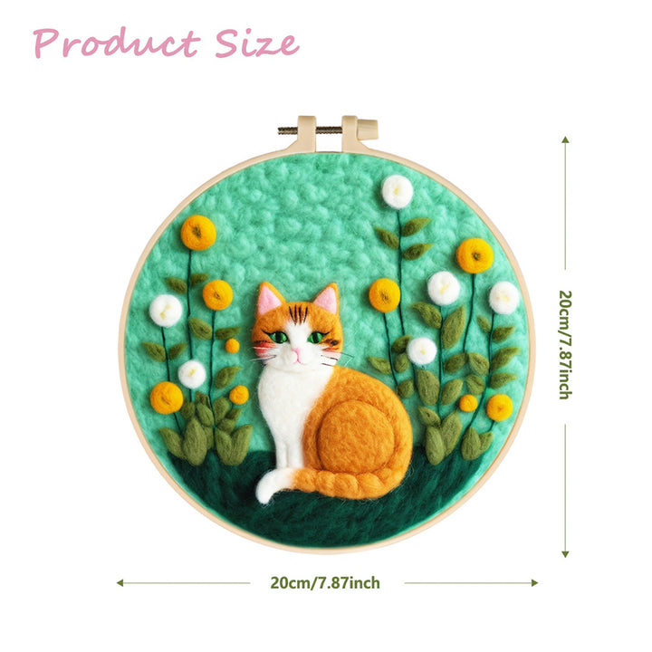 Cat Among Yellow Flowers Wool Needle Felting Painting Kit