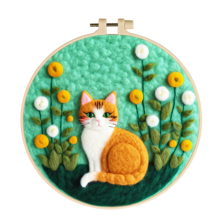 Cat Among Yellow Flowers Wool Needle Felting Painting Kit